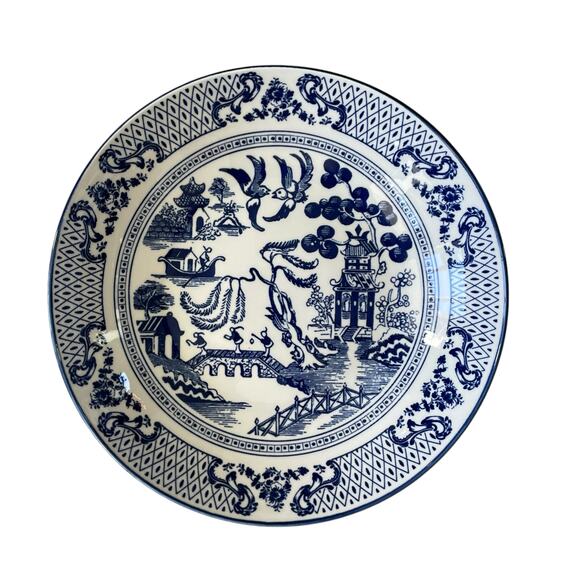 Eaton Fine Dining English Willow 9in Pasta Bowls Blue & White Set of 4 NEW - Picture 1 of 16